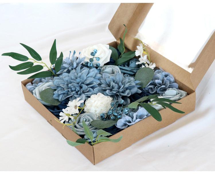 Simulated mixed blue dahlia rose silk fabric aircraft box DIY interior decoration